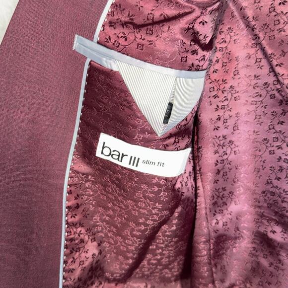 Bar III Men's Slim-Fit Wool Blend Suit Jacket Berry Red 38L $425 - Picture 8 of 9